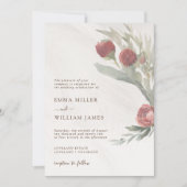 ミニマリストの白と赤の花のウェディング 招待状 (正面)