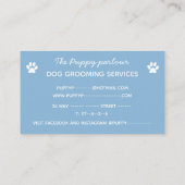 ミニマリストの白と青のタイポグラフィ犬グルーミング 名刺 (裏面)