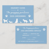 ミニマリストの白と青のタイポグラフィ犬グルーミング 名刺 (正面/裏面)