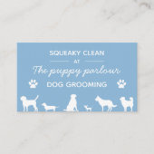 ミニマリストの白と青のタイポグラフィ犬グルーミング 名刺 (正面)