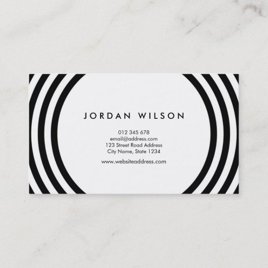 ミニマリストの白と黒の丸い線のジオメトリ 名刺 (裏面)