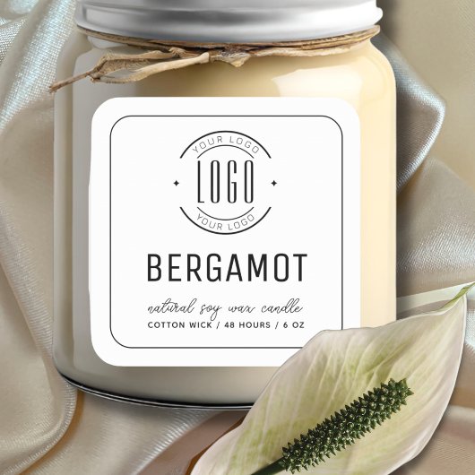 ミニマリストの白にロゴのキャンドルラベルを縁ど追加する スクエアシール