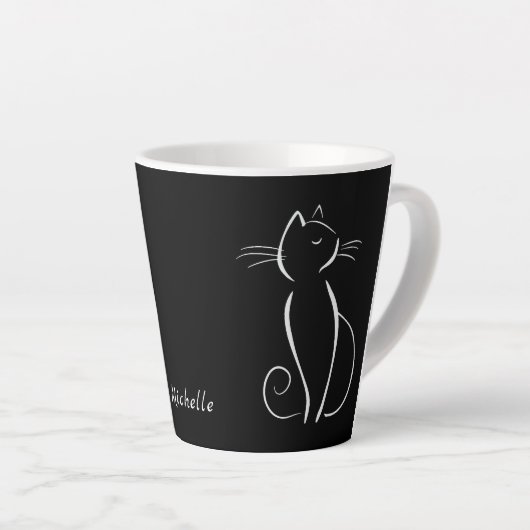 ミニマリストの白猫が黒追加名 カフェラテマグ (右アングル)