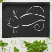 ミニマリストの白猫が黒追加名 キッチンタオル (折り畳み)