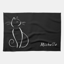 ミニマリストの白猫が黒追加名 キッチンタオル