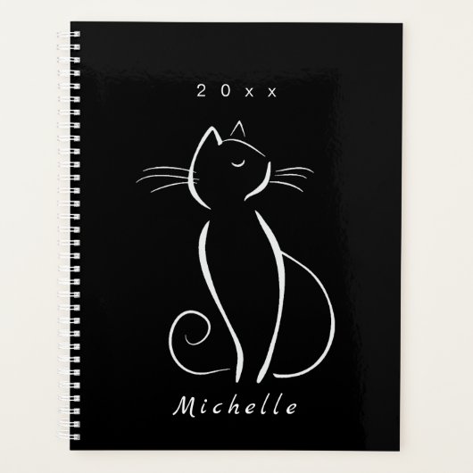 ミニマリストの白猫が黒追加名 プランナー手帳 (正面)