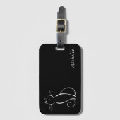 ミニマリストの白猫が黒追加名 ラゲッジタグ (正面縦)