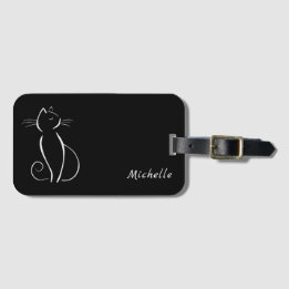 ミニマリストの白猫が黒追加名 ラゲッジタグ