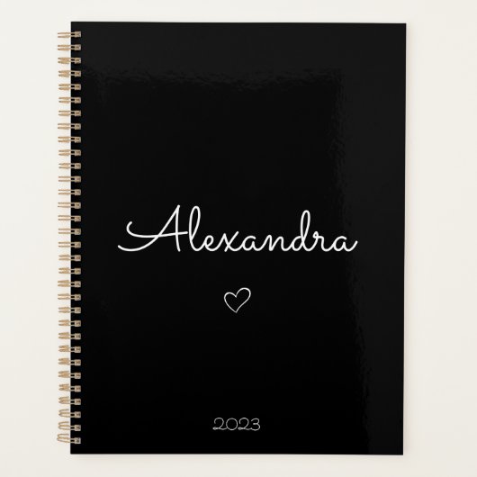 ミニマリストの白黒のモダン名前 プランナー手帳 (正面)