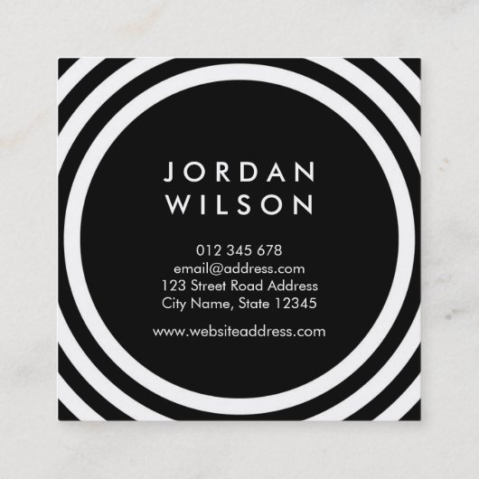 ミニマリストの白黒の丸い線の幾何学的 スクエア名刺 (裏面)