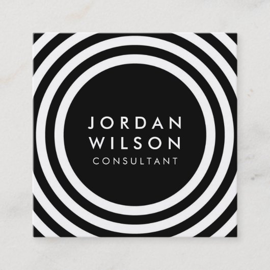 ミニマリストの白黒の丸い線の幾何学的 スクエア名刺 (正面)
