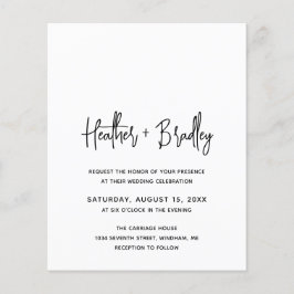 ミニマリストの白黒の予算の結婚式の招待