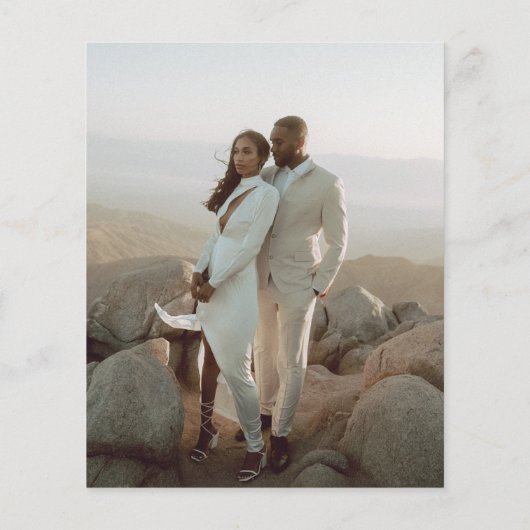 ミニマリストの白黒の予算の結婚式の招待 (裏面)