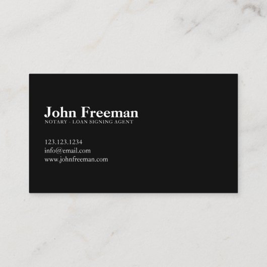 ミニマリストの白黒の公証人署名代理人 名刺 (裏面)