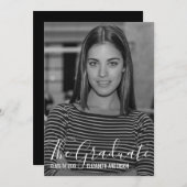 ミニマリストの白黒の写真卒業 招待状 (正面/裏面)