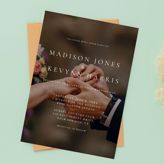 ミニマリストの白黒の写真結婚の種類 招待状