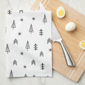 ミニマリストの白黒の冬の森のパターン キッチンタオル (四つ折り)
