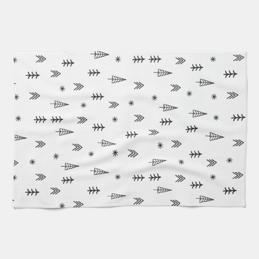 ミニマリストの白黒の冬の森のパターン キッチンタオル (横)