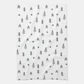 ミニマリストの白黒の冬の森のパターン キッチンタオル (縦)