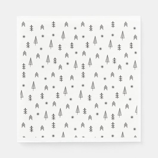 ミニマリストの白黒の冬の森のパターン スタンダードランチョンナプキン (正面)