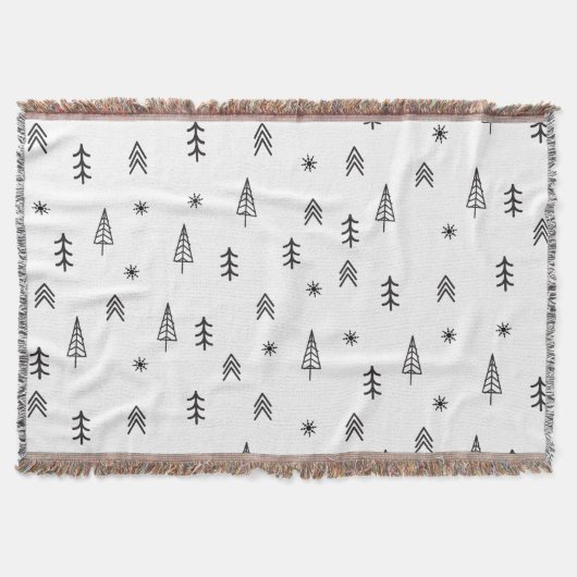 ミニマリストの白黒の冬の森のパターン スローブランケット (正面)