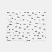 ミニマリストの白黒の冬の森のパターン フリースブランケット (正面(横))