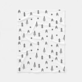 ミニマリストの白黒の冬の森のパターン フリースブランケット