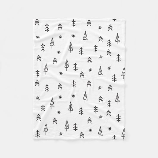 ミニマリストの白黒の冬の森のパターン フリースブランケット (正面)