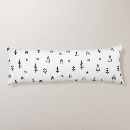 ミニマリストの白黒の冬の森のパターン ボディピロー (裏面)