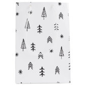 ミニマリストの白黒の冬の森のパターン ミディアムペーパーバッグ (正面)