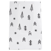 ミニマリストの白黒の冬の森のパターン ミディアムペーパーバッグ (裏面)