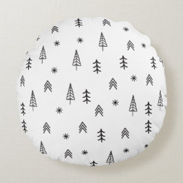 ミニマリストの白黒の冬の森のパターン ラウンドクッション