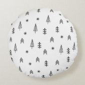 ミニマリストの白黒の冬の森のパターン ラウンドクッション (裏面)
