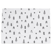 ミニマリストの白黒の冬の森のパターン ラージペーパーバッグ (正面)