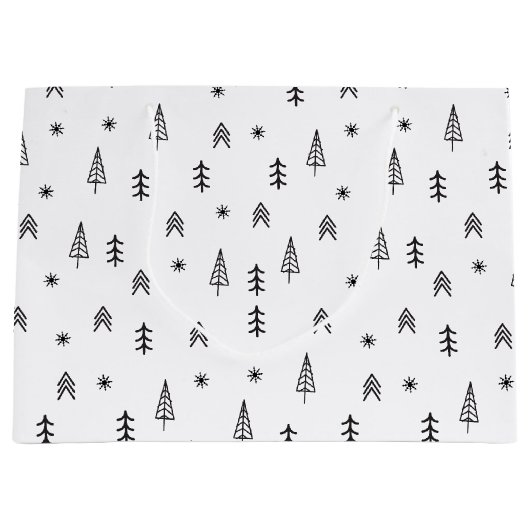 ミニマリストの白黒の冬の森のパターン ラージペーパーバッグ (正面)