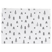 ミニマリストの白黒の冬の森のパターン ラージペーパーバッグ (裏面)
