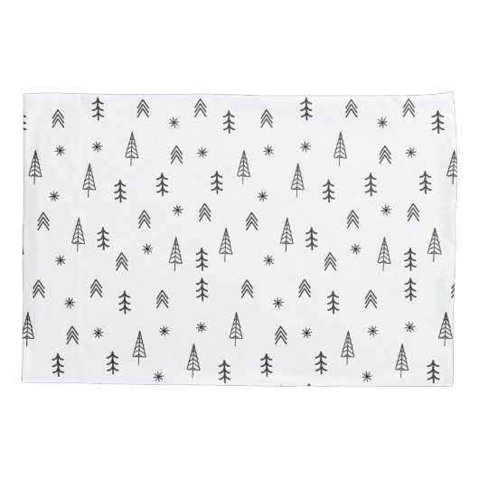 ミニマリストの白黒の冬の森のパターン 枕カバー (裏面-左)