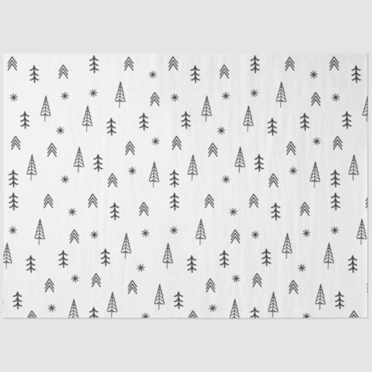 ミニマリストの白黒の冬の森のパターン 薄葉紙 (正面)