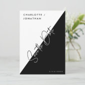 ミニマリストの白黒の日付の結婚保存 招待状 (スタンド正面)