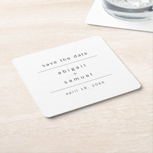ミニマリストの白黒の日付を保存 スクエアペーパーコースター (アングル)