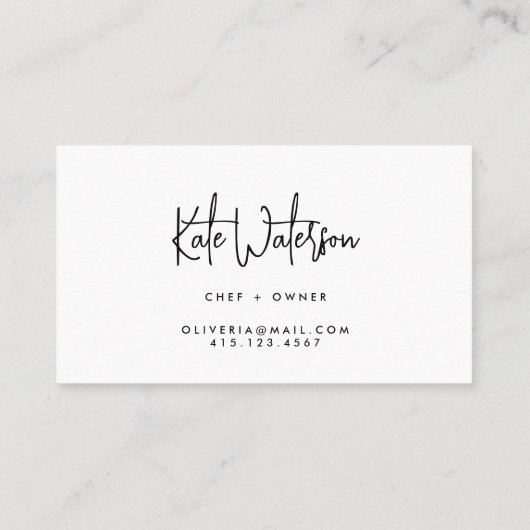 ミニマリストの白黒の書モダン跡スクリプト 名刺 (裏面)