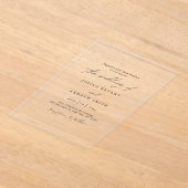 ミニマリストの白黒の結婚スクリプト アクリル招待状 (レイダウン)