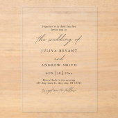 ミニマリストの白黒の結婚スクリプト アクリル招待状 (正面)