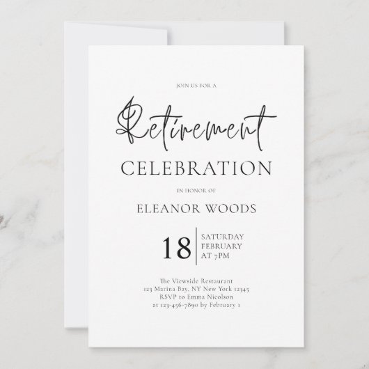 ミニマリストの白黒の退職パーティー 招待状 (正面)