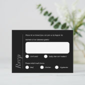 ミニマリストの白黒の食事の選択RSVPカード 出欠カード (スタンド正面)