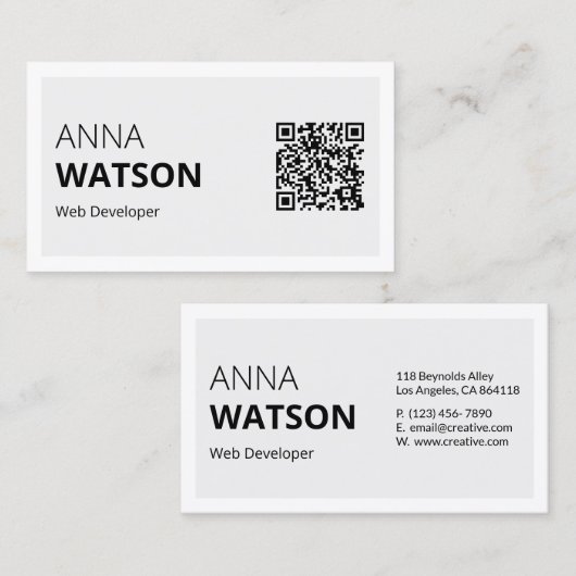 ミニマリストの白黒はっきりしたおよびqrコード コーリングカード (正面/裏面)