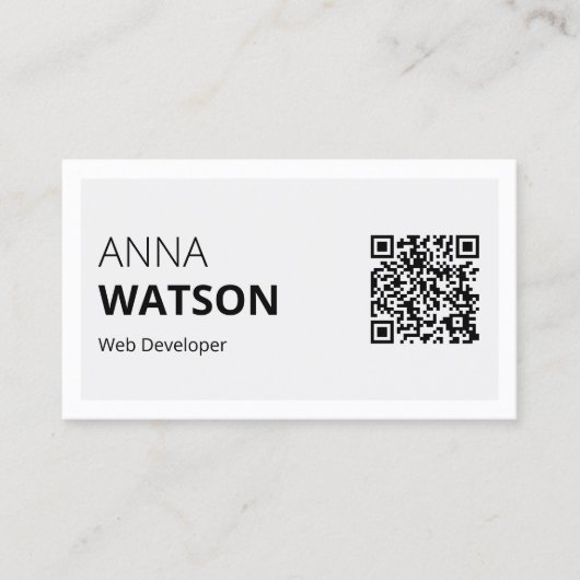 ミニマリストの白黒はっきりしたおよびqrコード コーリングカード (正面)