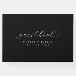 ミニマリストの白黒エレガントスクリプ結婚ト ゲストブック