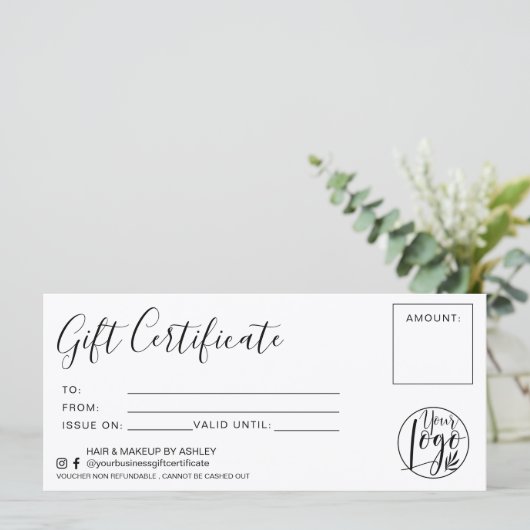 ミニマリストの白黒ギフト証明書のロゴ (スタンド正面)