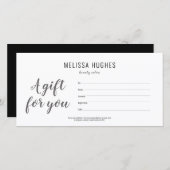 ミニマリストの白黒スクリプトギフト証明書 (正面/裏面)